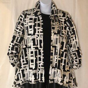 Black & Cream Embellished Soft Jacket with Ruched Sleeves & Pockets by Chico